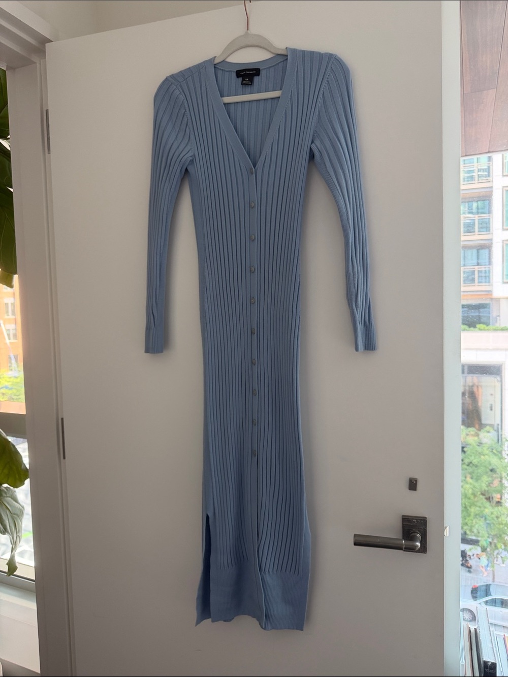 Club Monaco Light Blue Ribbed Button-Front Maxi Dress